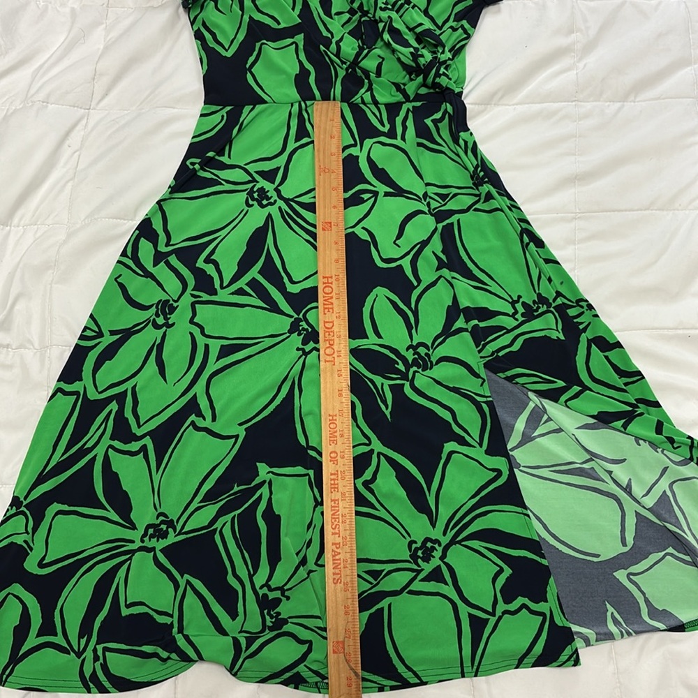 Joseph Ribkoff Floral Wrap Dress US 10 UK 12 Green Navy Midi Slit Vacation Soft - Picture 10 of 15